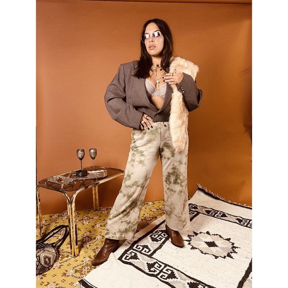 CLEARANCE * Custom Olive Green Tie Dye Comfy Drawstring Wide Leg Lounge Pants - Picture 2 of 6